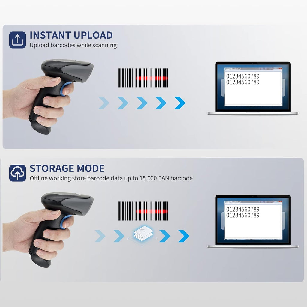 Bluetooth Barcode Scanner 2D QR Code, Handheld Barcode Reader Automatic Scan 1D PDF417 Datamatrix J9236