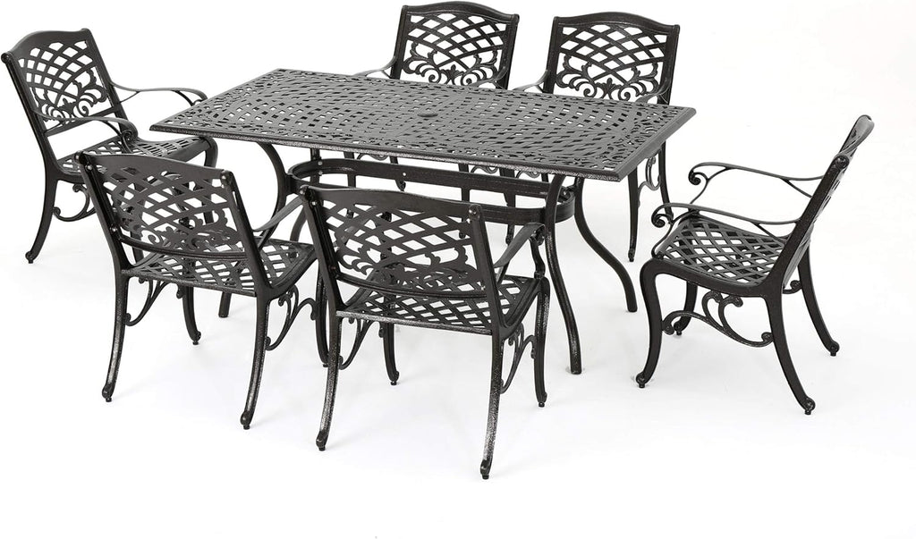 7 Pc Cast Aluminum Rectangular Dining Set V614047