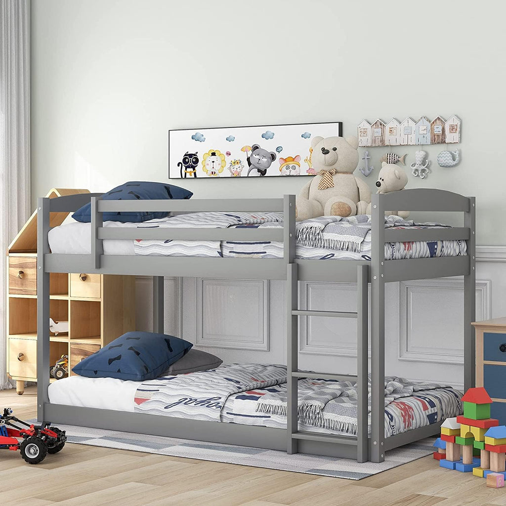Twin Over Full Bunk Bed with Safety Guardrails & Ladder, Gray B8132