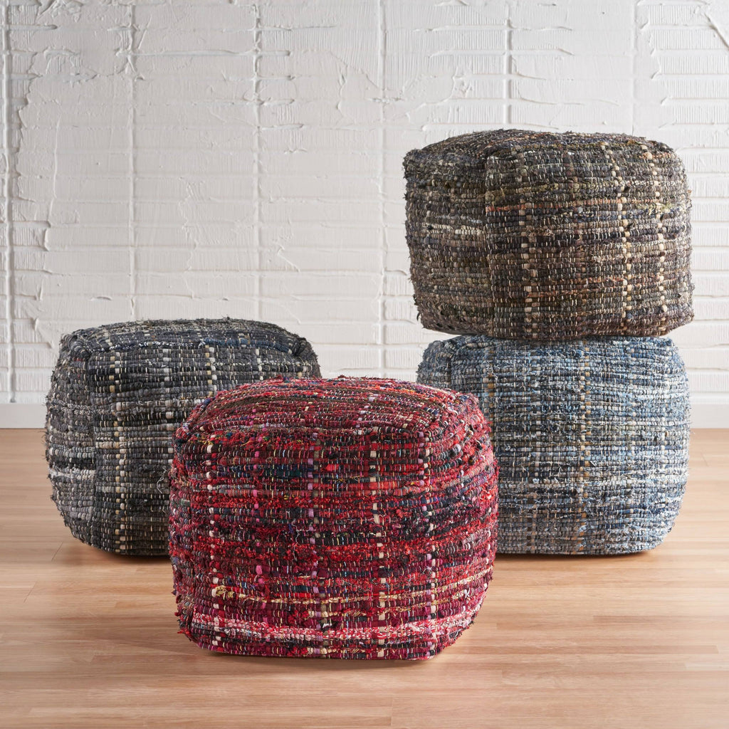 Blue Fabric Pouf Ottoman B354944