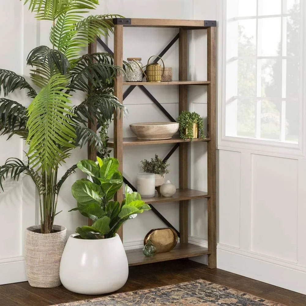Dark Walnut Metal Bookcase W78190