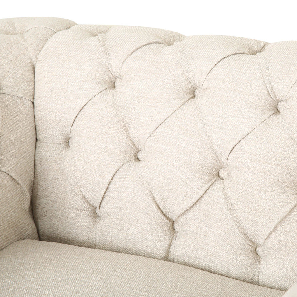 Beige and Dark Brown Fabric Chesterfield Club Chairs, Set of 2 H409939