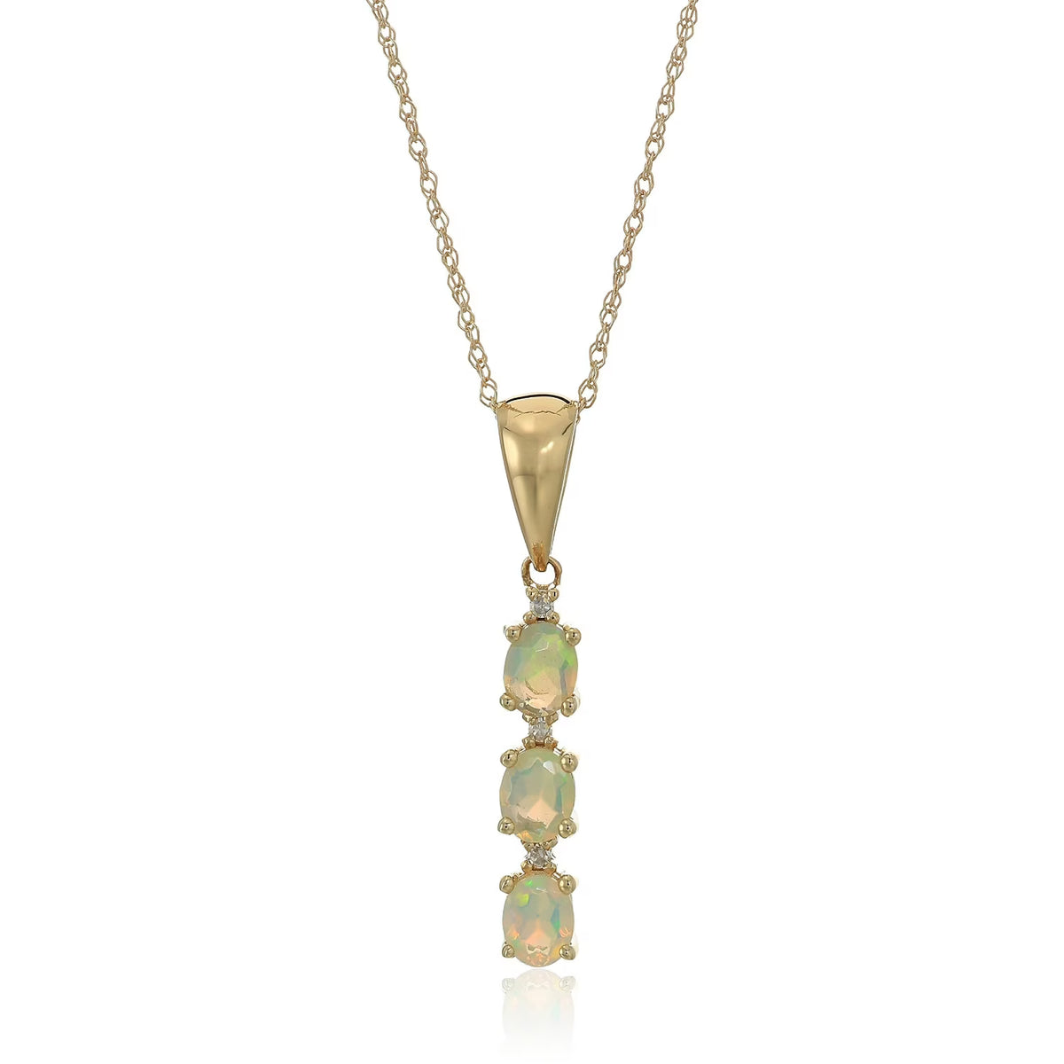 10k Yellow Gold Ethiopian Opal & Diamond 3-Stone Pendant Necklace K613239