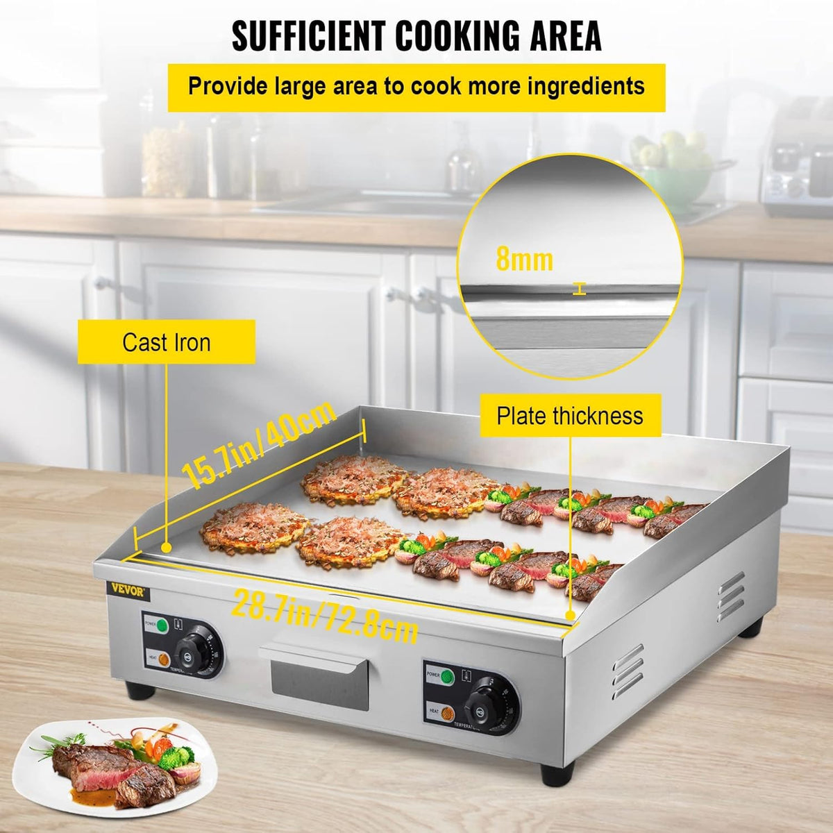 30" 3000W Electric Countertop Griddle Non-Stick Stainless Steel Flat Top Grill V11654