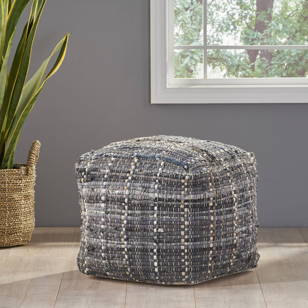 Blue Fabric Pouf Ottoman B354944