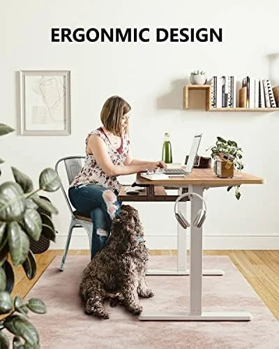 Electric Standing Desk 48 x 24 Inches Height Adjustable White Frame Light Rustic Brown Top J10887