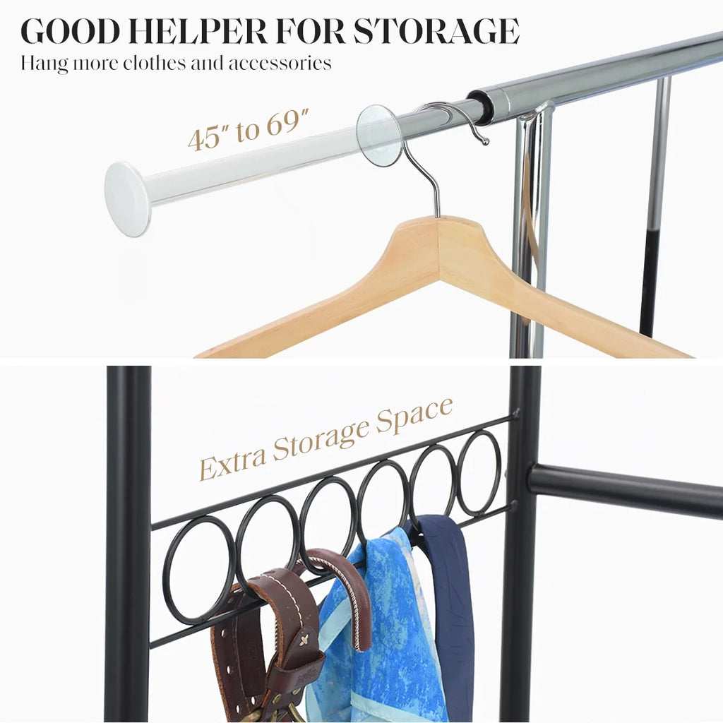 Heavy Duty Double Rails Garment Rack with Wheels B765016