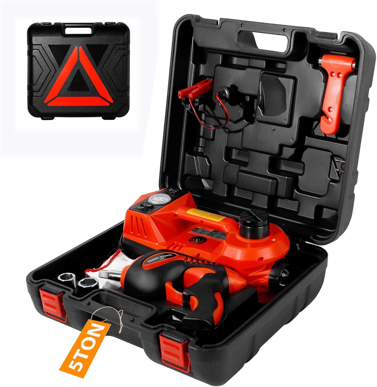 Electric Hydraulic Car Jack 5 Ton with Tire Inflator Pump and Electric Wrench T542060