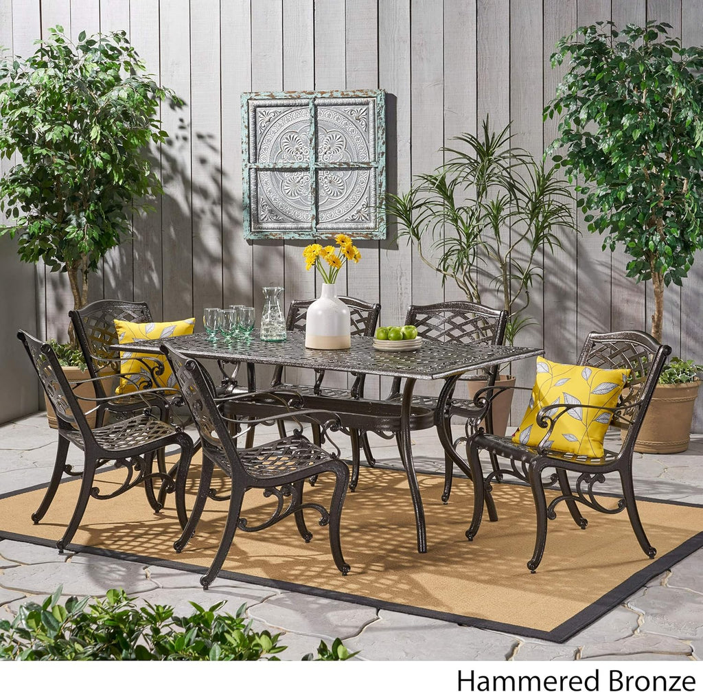 7 Pc Cast Aluminum Rectangular Dining Set V614047