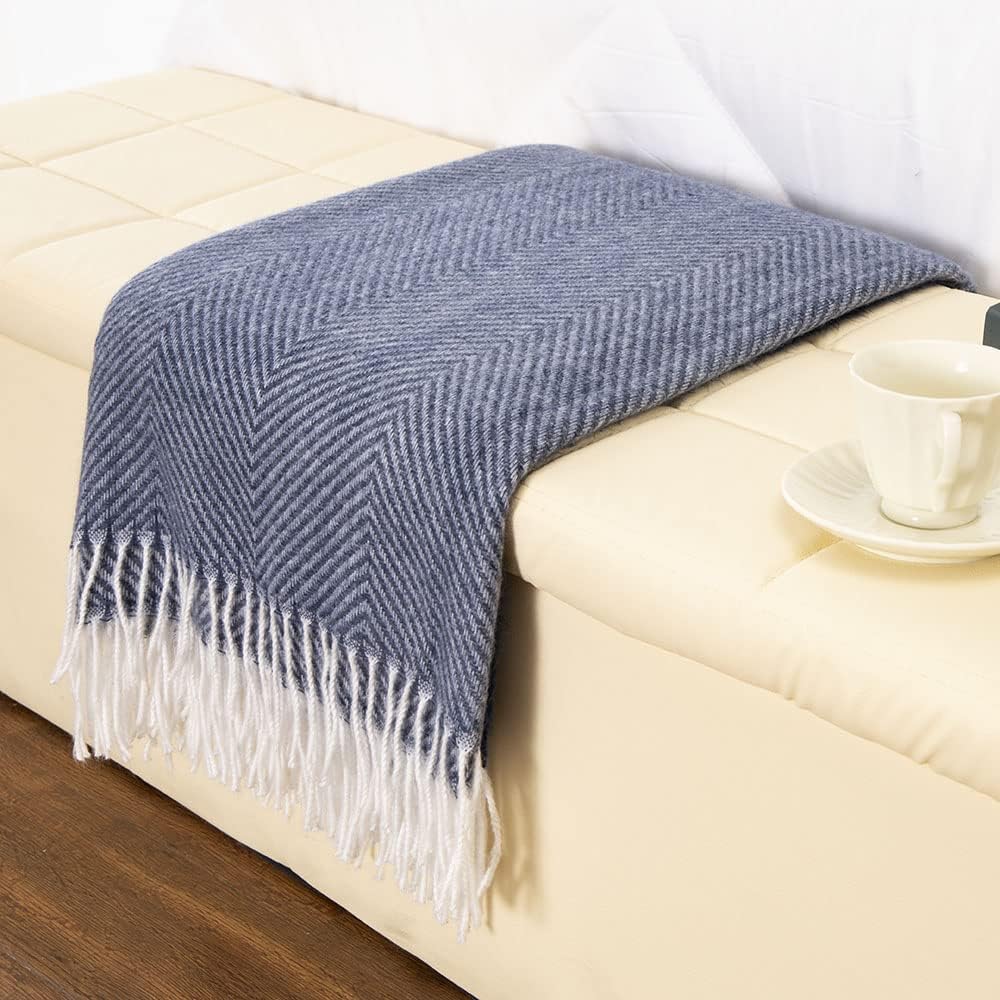 Navy Blue Herringbone Faux Cashmere Throw Blanket 50 x 60 Q45740