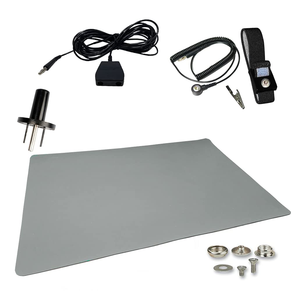 ESD Mat Workstation Kit with Wrist Strap Set, Ground Cord, Universal Snap Kit, Outlet Adapter, Soldering Mat Y650