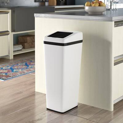 White Stainless Steel 14 Gallon Motion Sensor Trash Can T52905