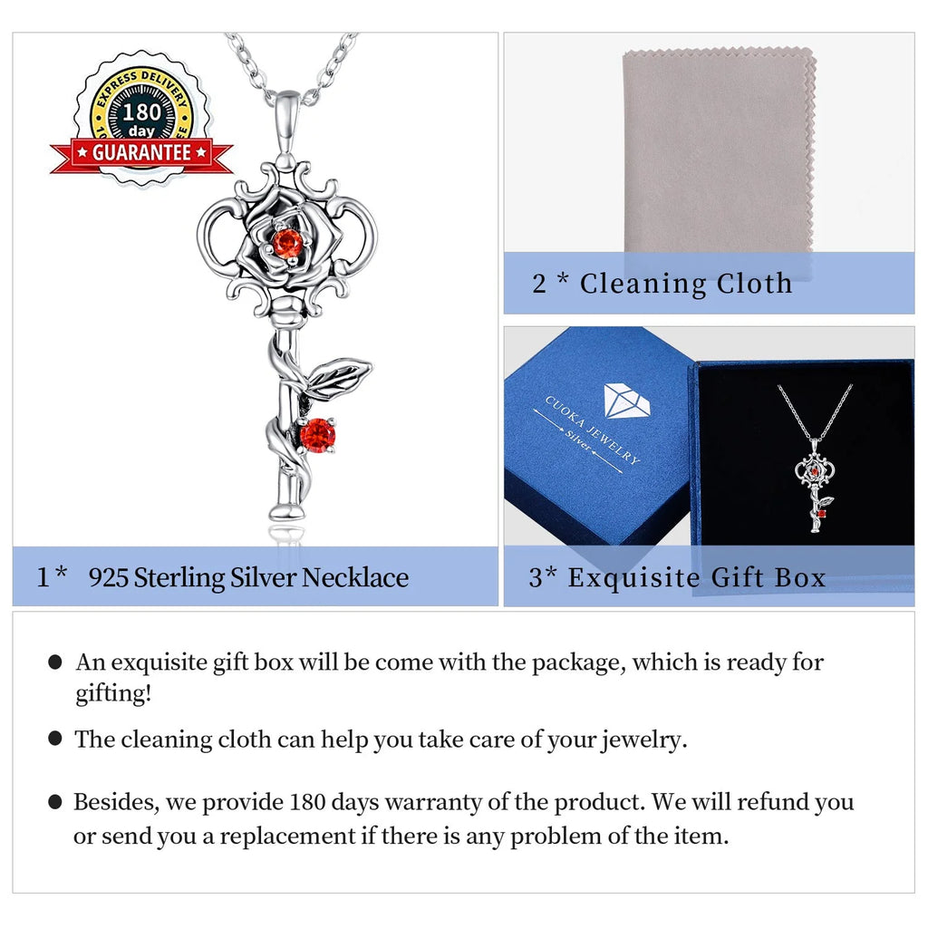 Sterling Silver Rose Key to Heart Pendant Necklace S484