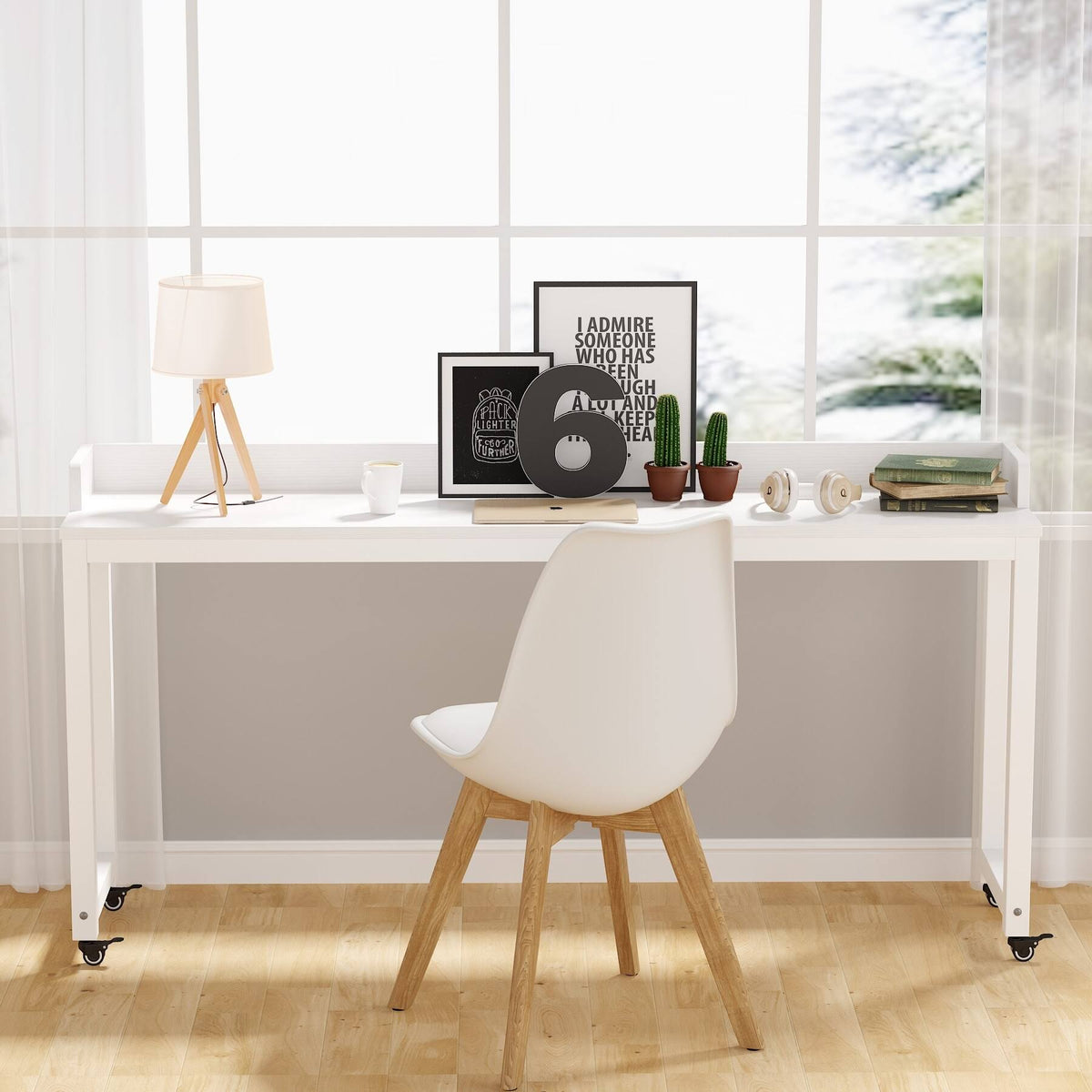 White Queen Size Overbed Table with Wheels S619