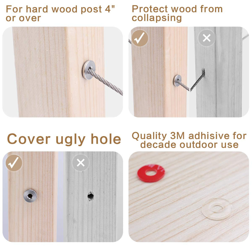 50Pack Cable Railing Kit Angled Protective Grommet for 90 Degree Corner 45 Degree L Shape Protector Sleeve for 1/8 Wire Rope Wood Posts T316 Stainless Steel I505906