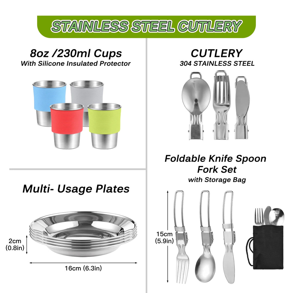 Collapsible Cookware Utensils Kit with Pan Knife Fork J242362