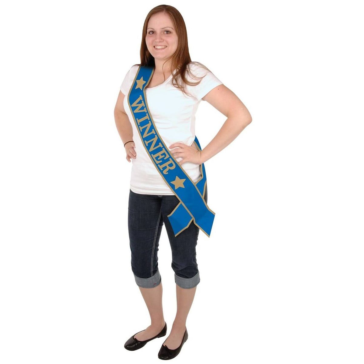 6 Pc Blue and Gold Satin Sash P4953
