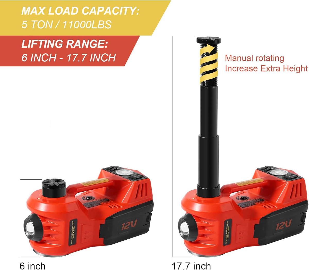 Electric Hydraulic Car Jack 5 Ton with Tire Inflator Pump and Electric Wrench T542060