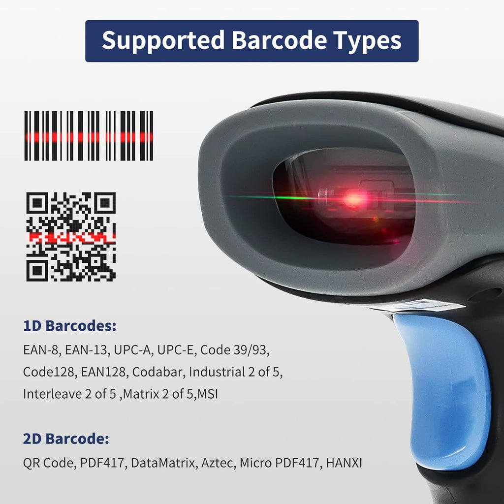 Bluetooth Barcode Scanner 2D QR Code, Handheld Barcode Reader Automatic Scan 1D PDF417 Datamatrix J9236