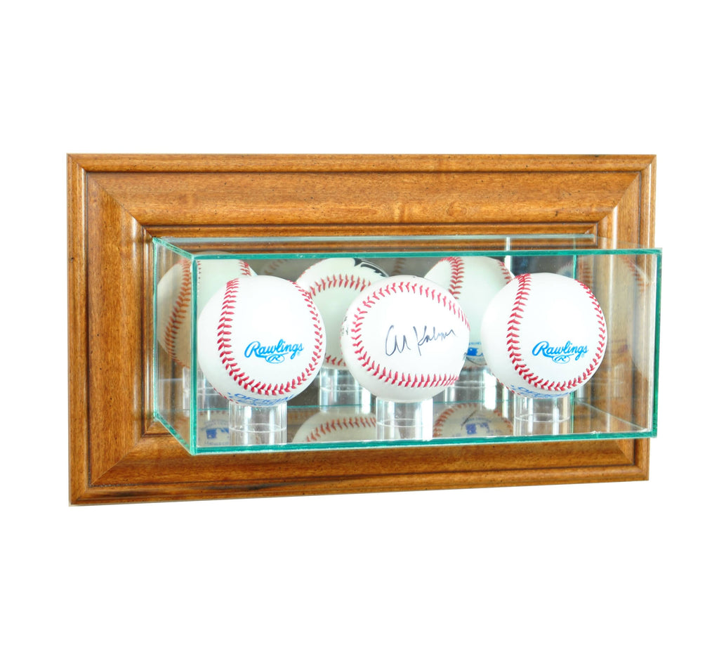 Walnut Wall Mounted Triple Baseball Glass Display Case M4949