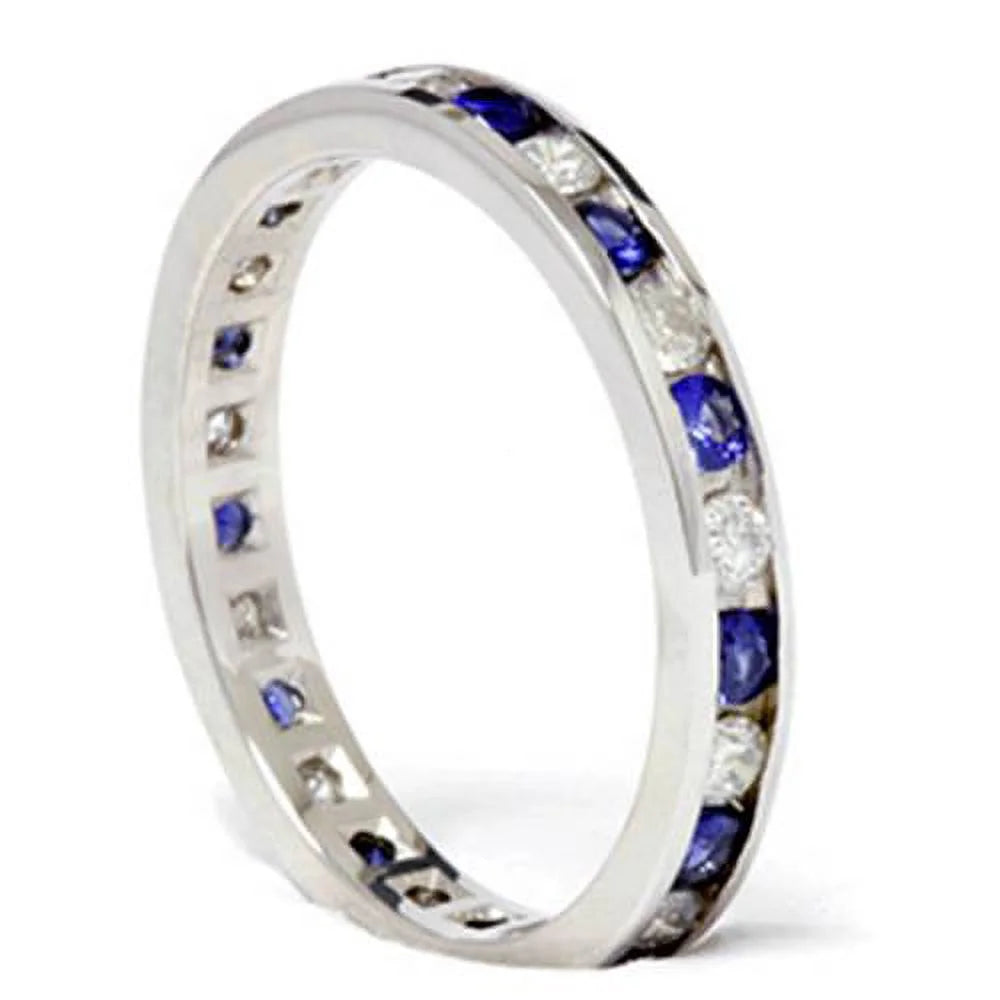 14K White Gold Diamond & Sapphire Eternity Ring P7653