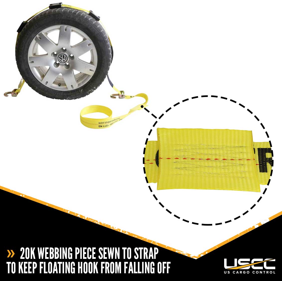 2" x 10' Wheel Strap with 2 Swivel J Hooks N952