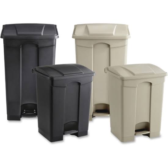 Tan Plastic Trash Can 23 Gal with Flip Lid and Foot Pedal L572