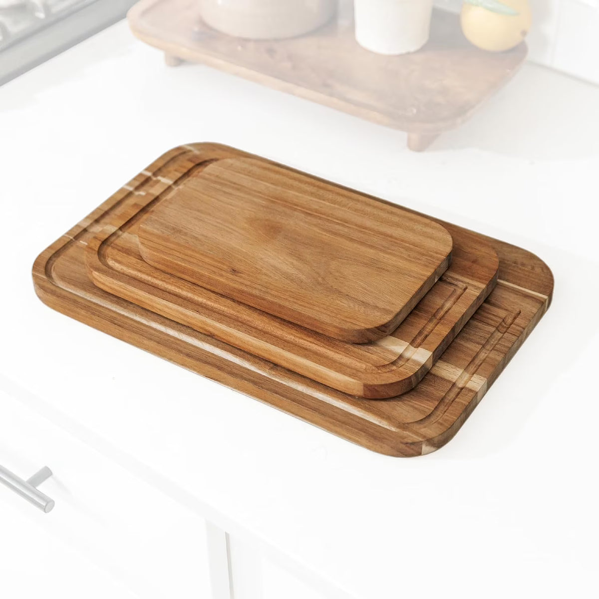 Acacia Wood Cutting Board Set of 3 with Juice Groove Z934499