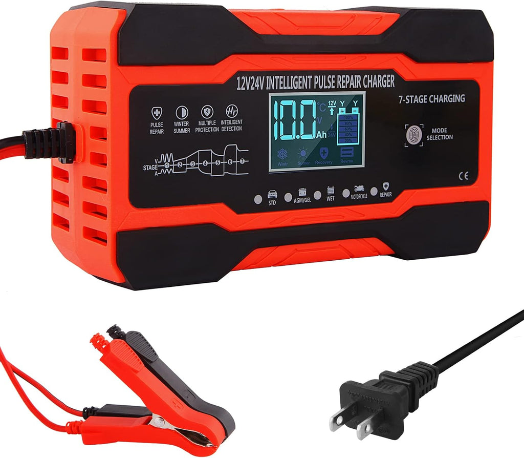 12V/10A 24V/5A Portable Battery Charger Maintainer, Pack of 2 T42238