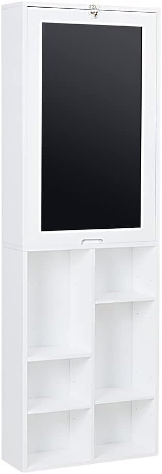 White Collapsible Wall Desk Cabinet with Chalkboard and Bottom Shelf Y5447