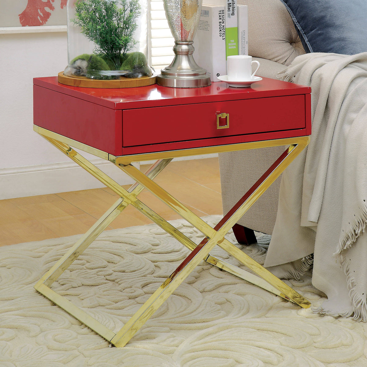 Red Metal X-Base Side Table W744244