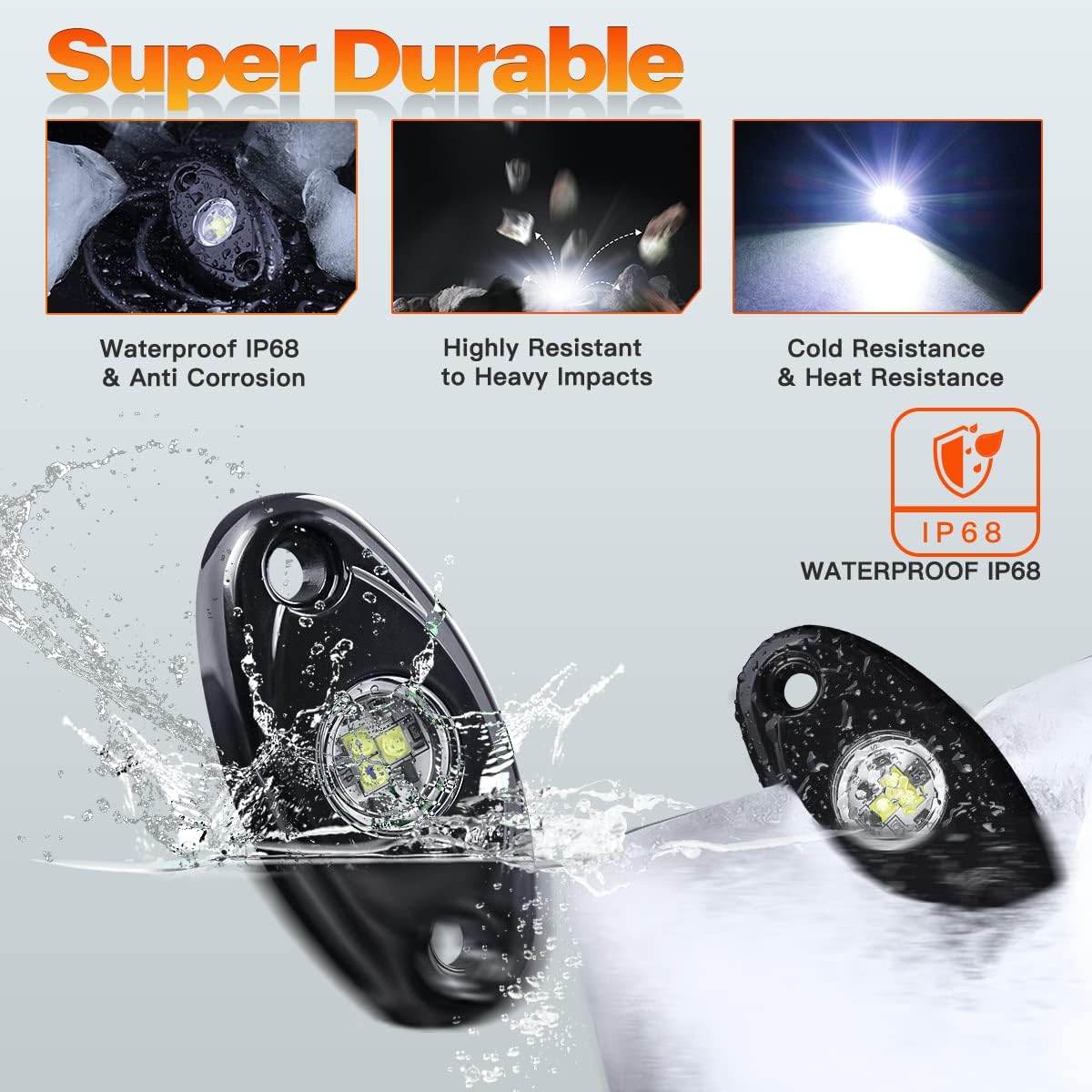 White LED Rock Lights 12Pods with 23FT Harness Switch Fuse kit M2939