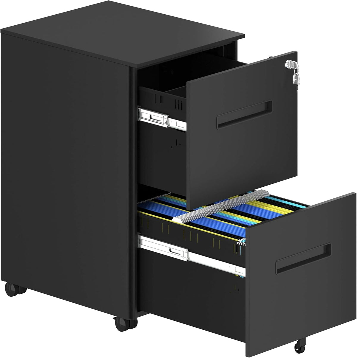White 2-Drawer Mobile File Cabinet with Lock N811232