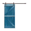 Ocean Blue Stained Wood Interior Sliding Barn Door with Hardware Kit G9256