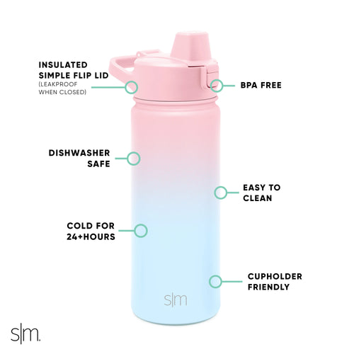 18 fl oz Insulated Stainless Steel Water Bottle with Silicone Straw Lid R898304