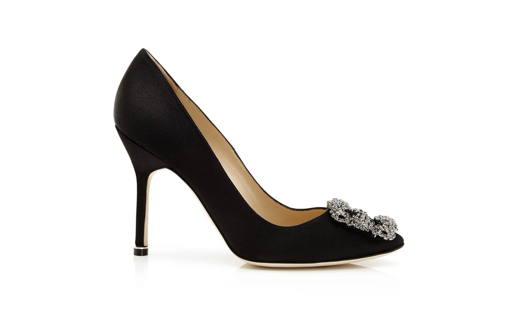 Black Satin Jewel Buckle Pumps W479