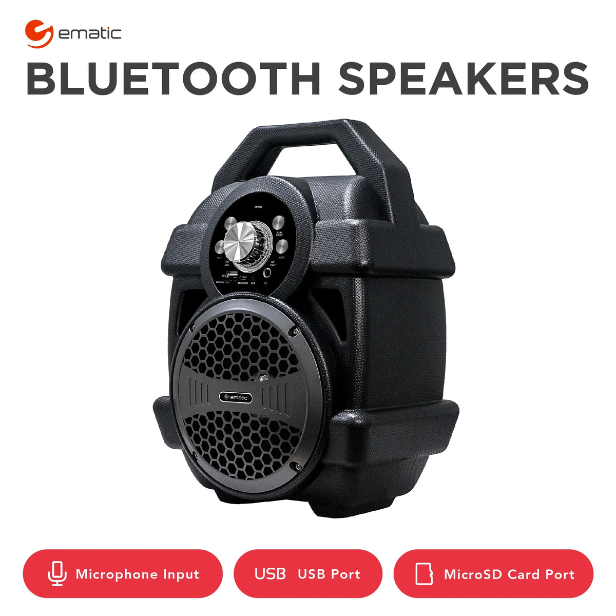 Black Portable Bluetooth Speaker with FM Transmitter M849472