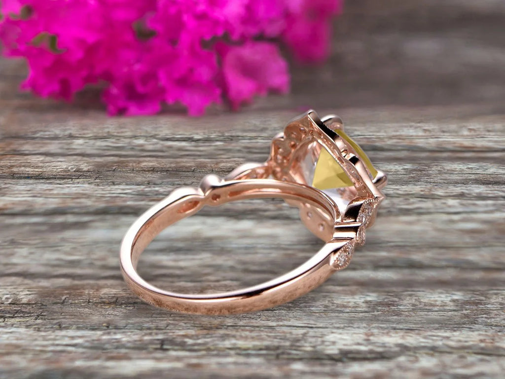 7mm Cushion Cut Champagne Diamond Moissanite Engagement Ring 2.05 Carat 10k Rose Gold O198426