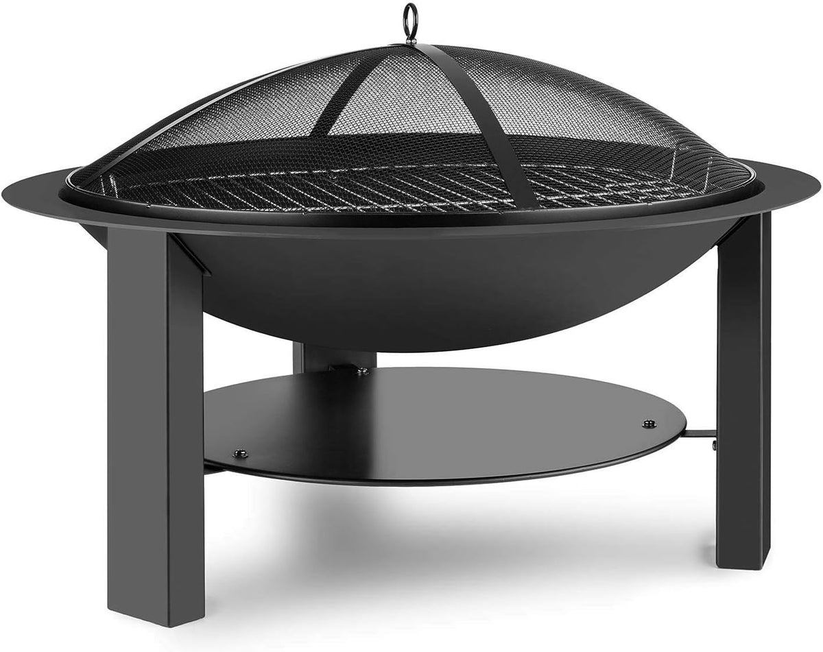 Black Cast Iron and Steel Firepit with Grill Tray I540848