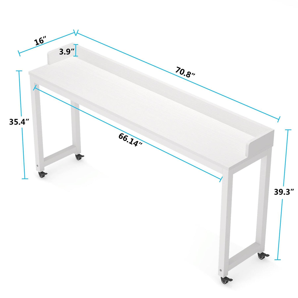 White Queen Size Overbed Table with Wheels S619