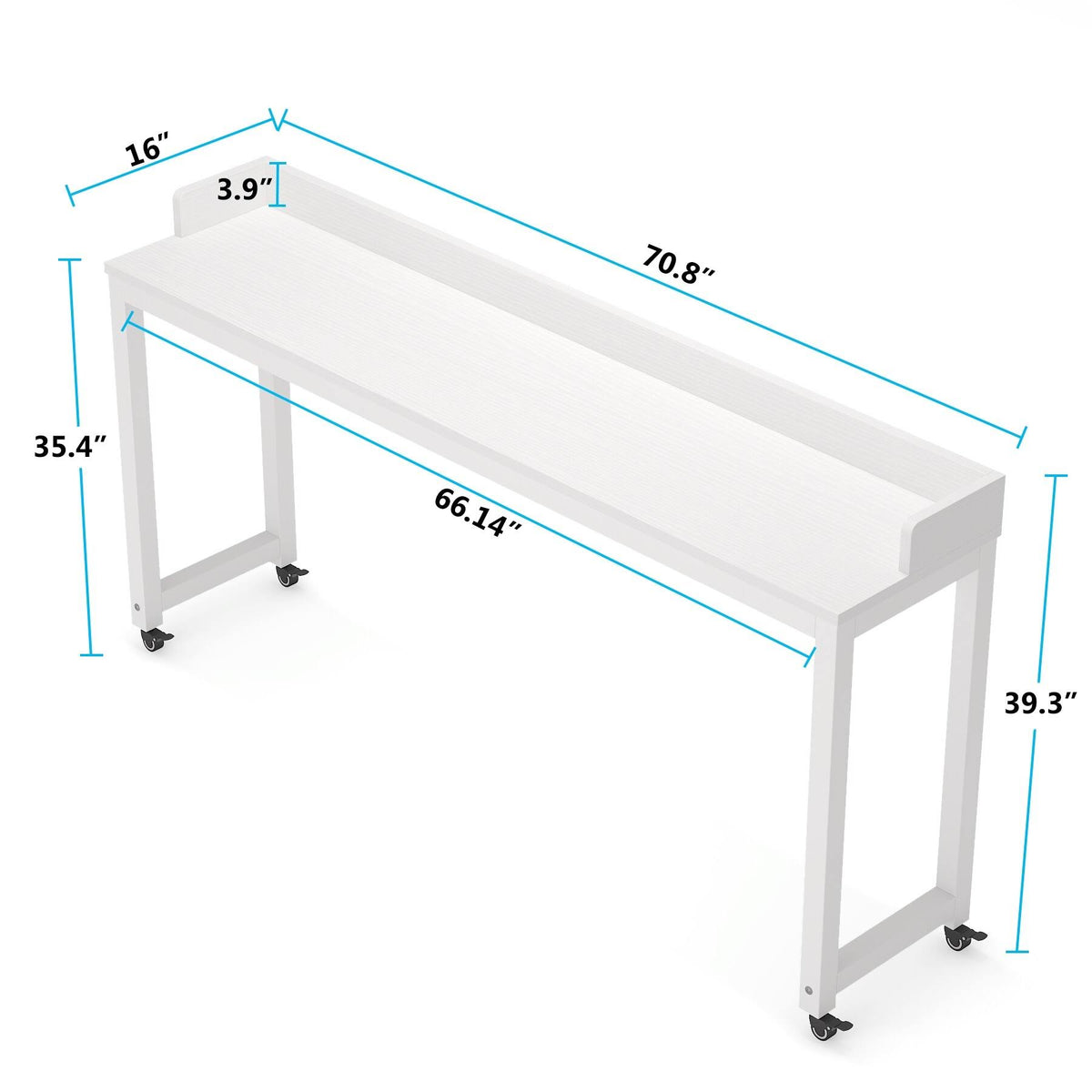 White Queen Size Overbed Table with Wheels S619