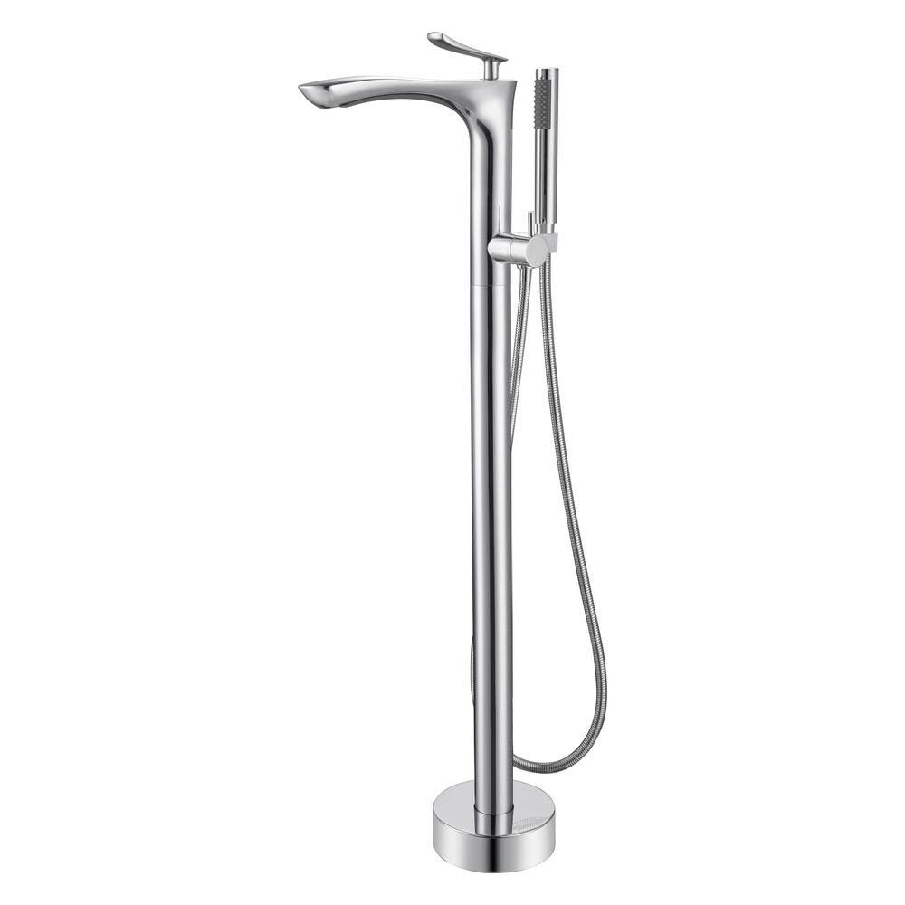 Polished Chrome Freestanding Tub Filler with Handshower Y249