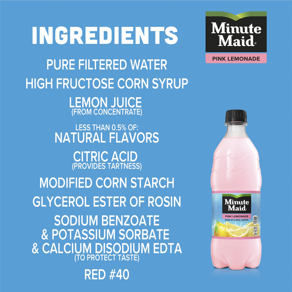 Pink Lemonade Juice Drink 20oz Bottles, 24 Units F28459