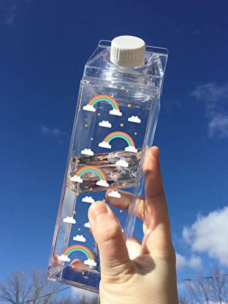 rainbow pattern milk carton water bottle 500ml 16.9oz clear F836