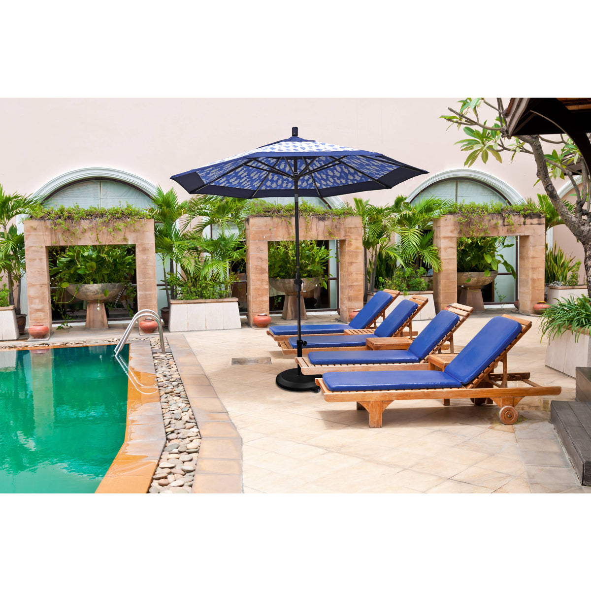 Bronze/Pacifica/Navy Blue Aluminum Market Umbrella V280
