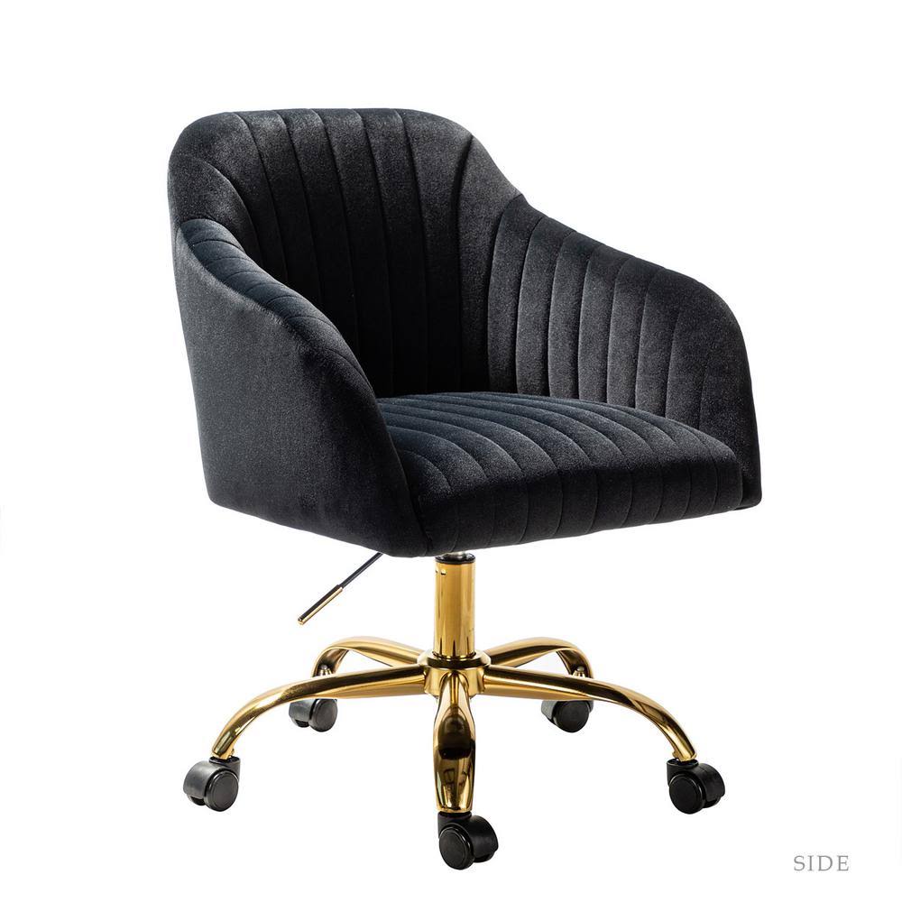 Black Velvet Task Chair with Tufted Back N39424