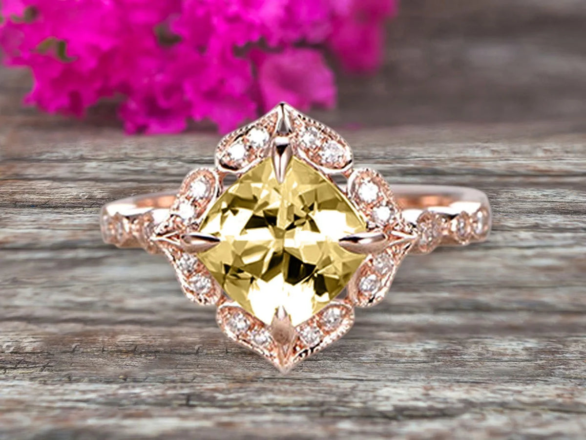 7mm Cushion Cut Champagne Diamond Moissanite Engagement Ring 2.05 Carat 10k Rose Gold O198426
