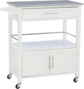 White Granite Topped Kitchen Cart with Lockable Casters and Hidden Storage Spaces L332