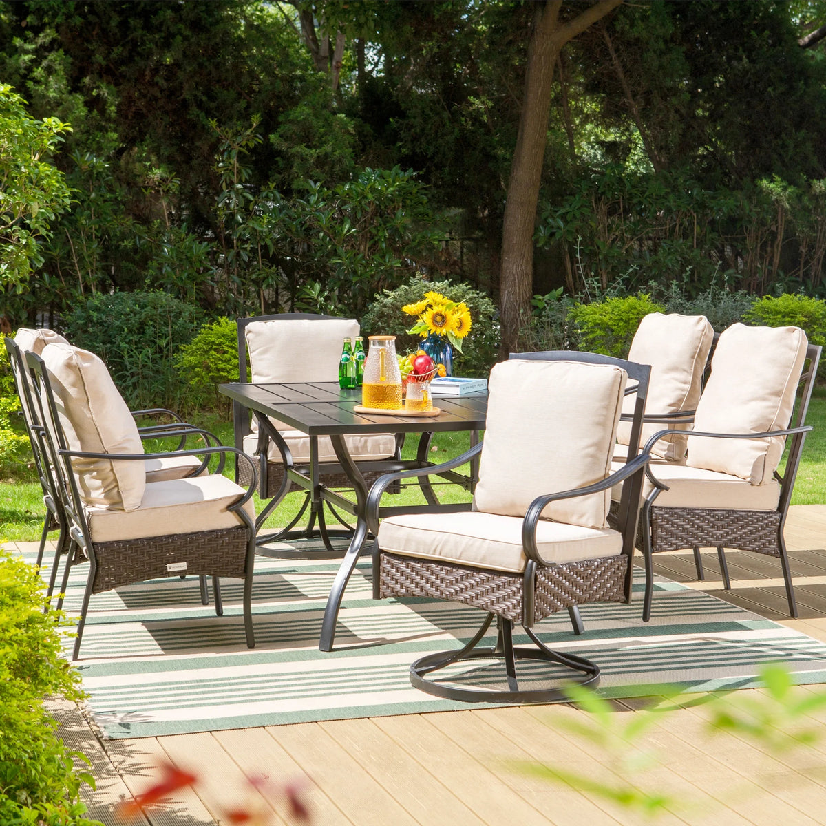 7-Piece Patio Dining Set with Swivel Wicker Chairs and Cushions G204