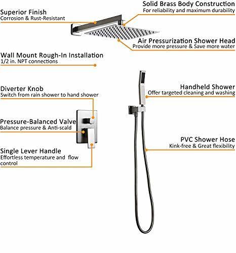 Brushed Nickel 10x22 Shower Set Rainfall Shower Head Handheld Spray E567967